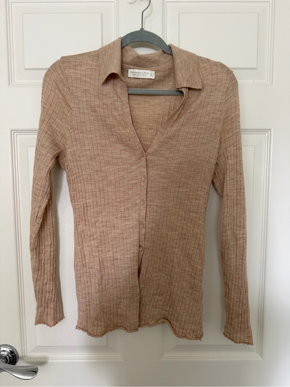 Abercrombie & Fitch Ribbed Button-Front Shirt - Light Brown